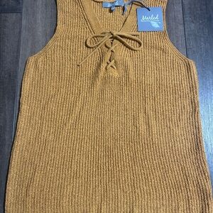 NWT Marled Reunited Clothing Lace Up Sweater Vest Amber Topaz Mustard Gold M